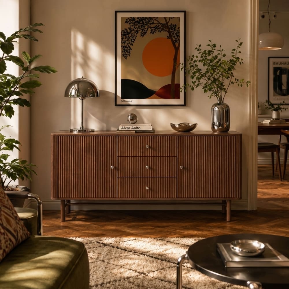 Buffet placage chêne teinté noyer 160cm