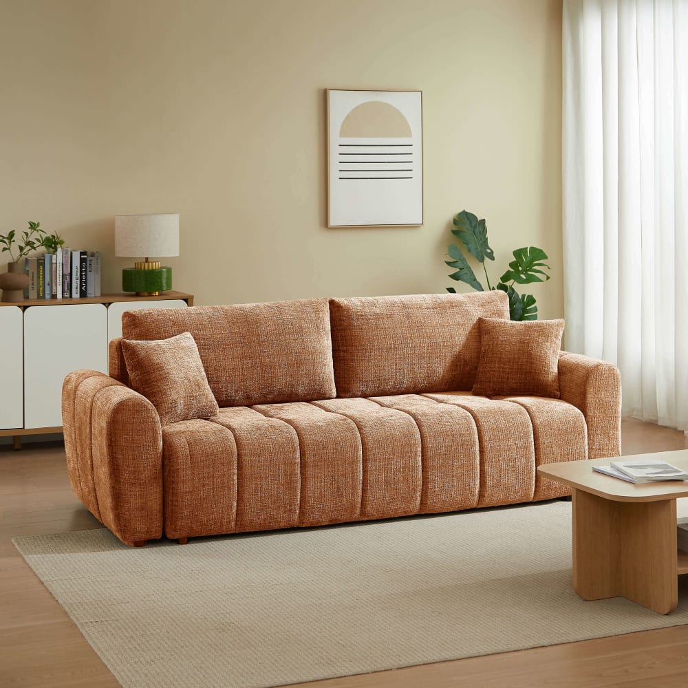 Canapé droit convertible en tissu 3 places terracotta