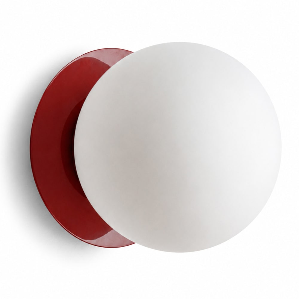 Applique murale mate métal rouge et verre blanc d15 cm