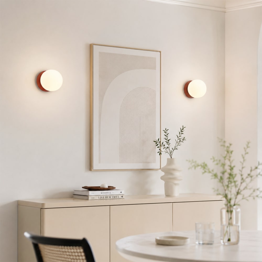 Applique murale mate métal rouge et verre blanc d15 cm — vue 4