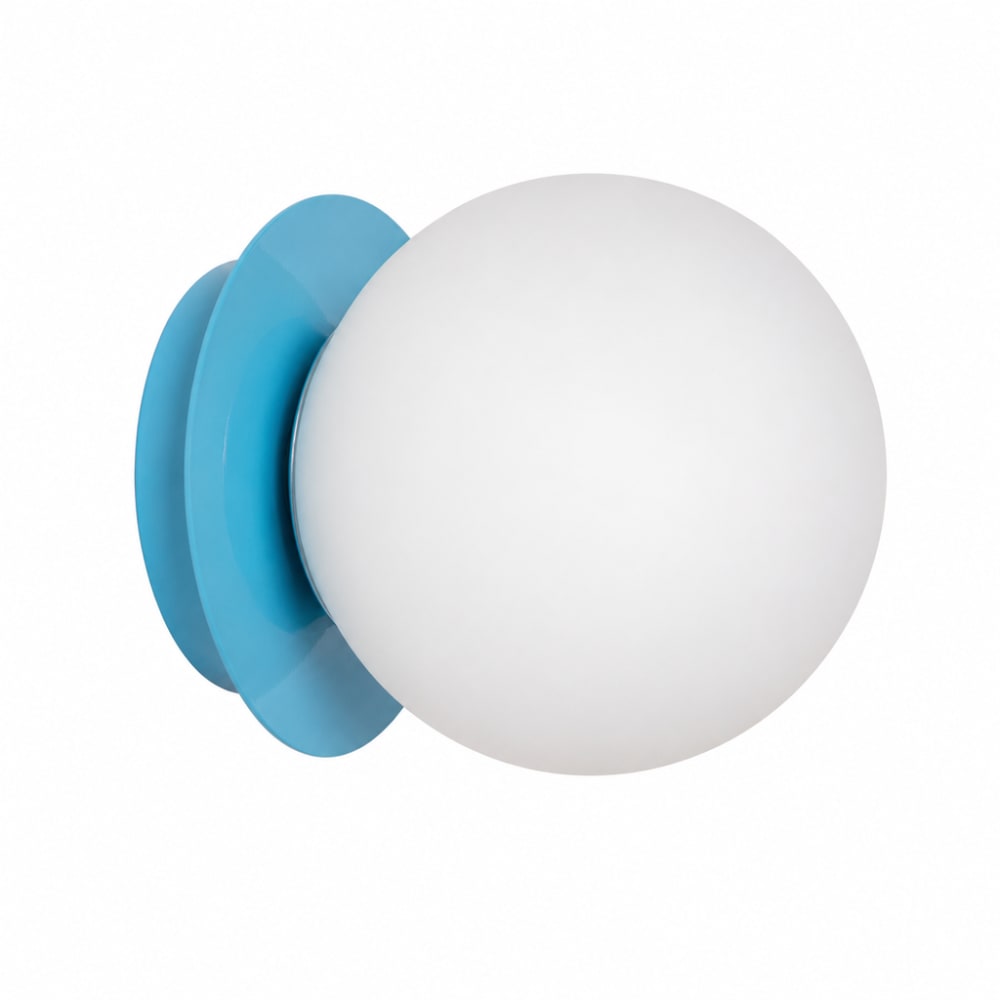 Applique murale mate métal bleu ciel et verre blanc d15 cm