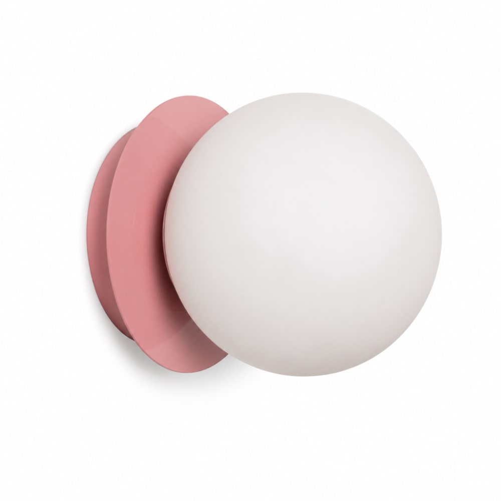 Applique murale mate métal rose et verre blanc d15 cm