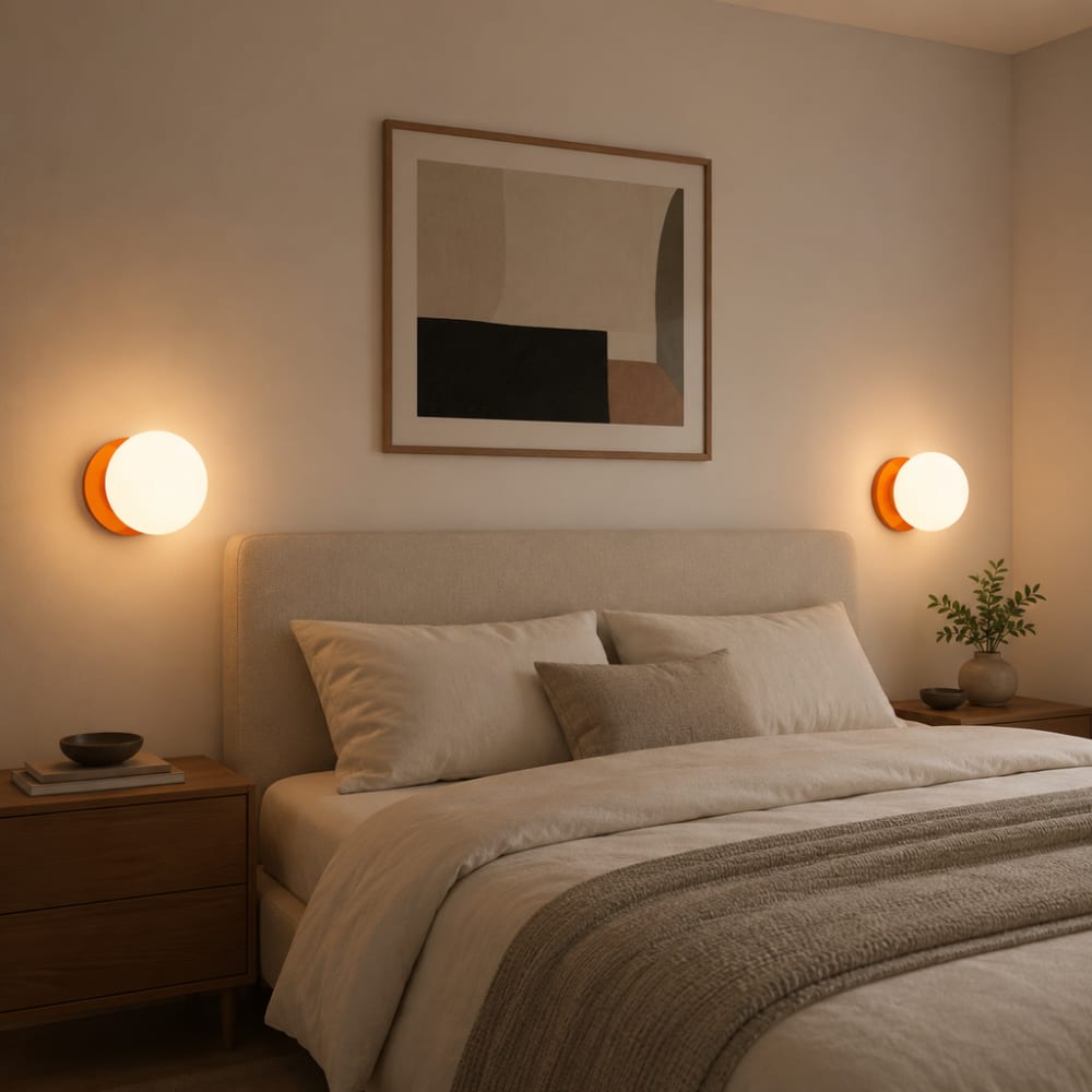 Applique murale mate métal orange et verre blanc d15 cm — vue 3
