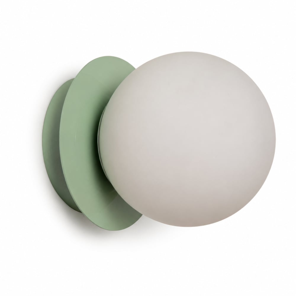 Applique murale mate métal vert sauge et verre blanc d15 cm