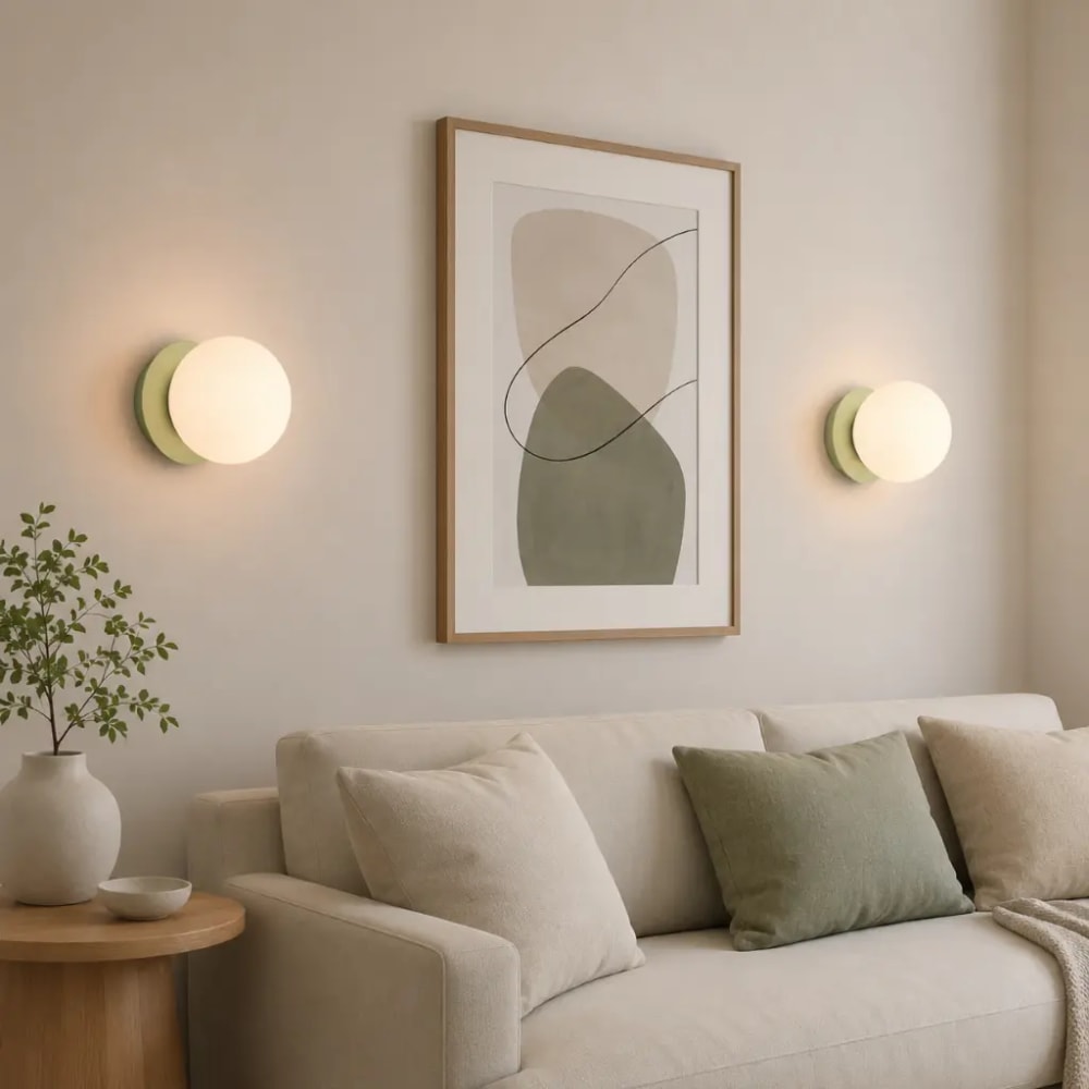 Applique murale mate métal vert sauge et verre blanc d15 cm — vue 4