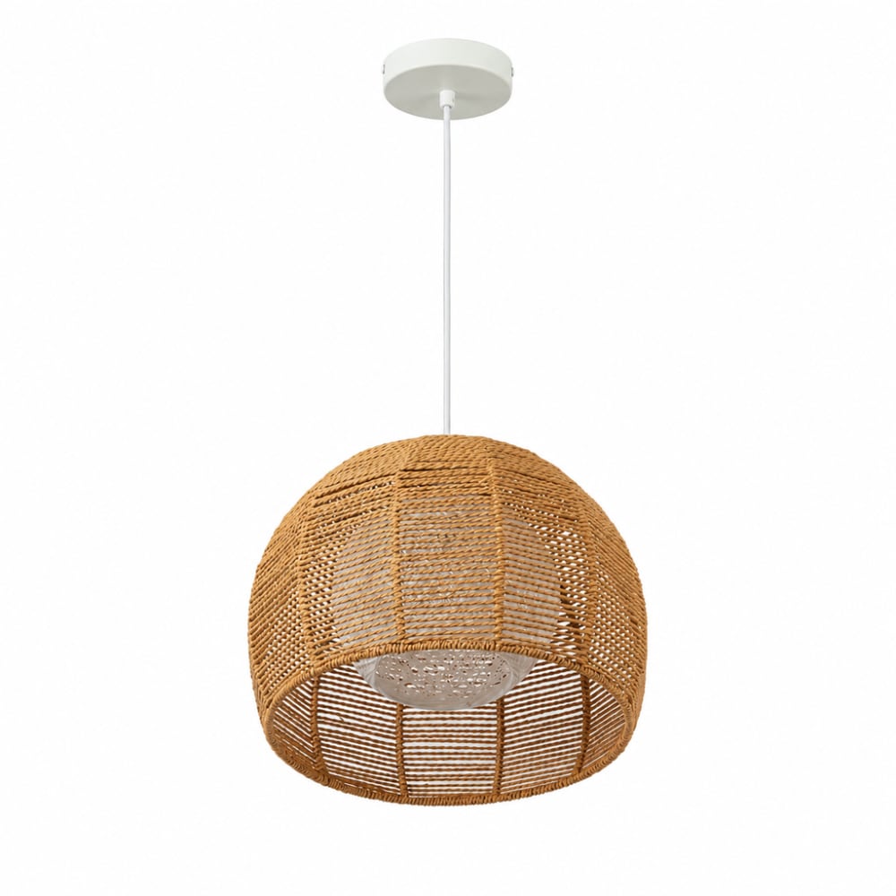 Suspension tressée double couche en papier beige et blanc d32 cm