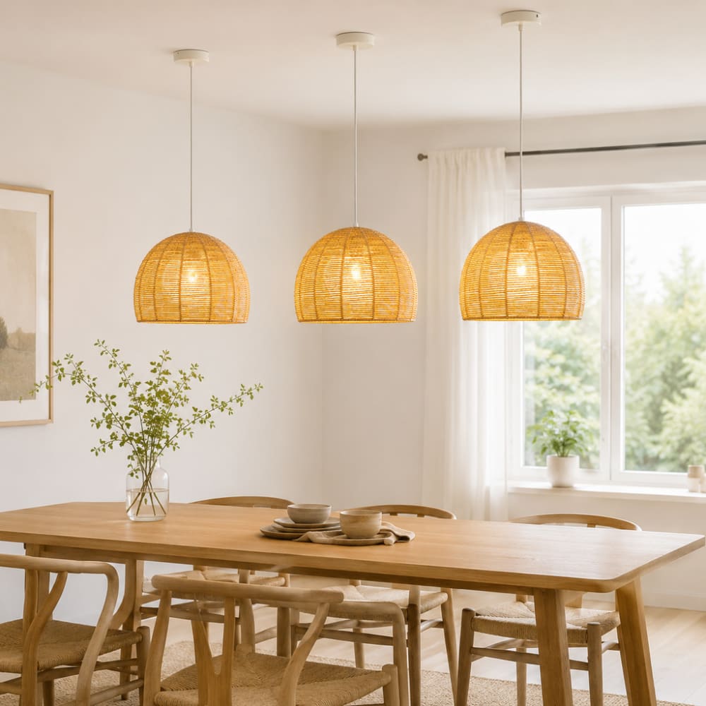 Suspension tressée double couche en papier beige et blanc d32 cm — vue 4