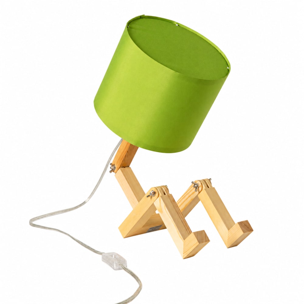 Lampe de table articulée finition naturelle bois et tissu vert