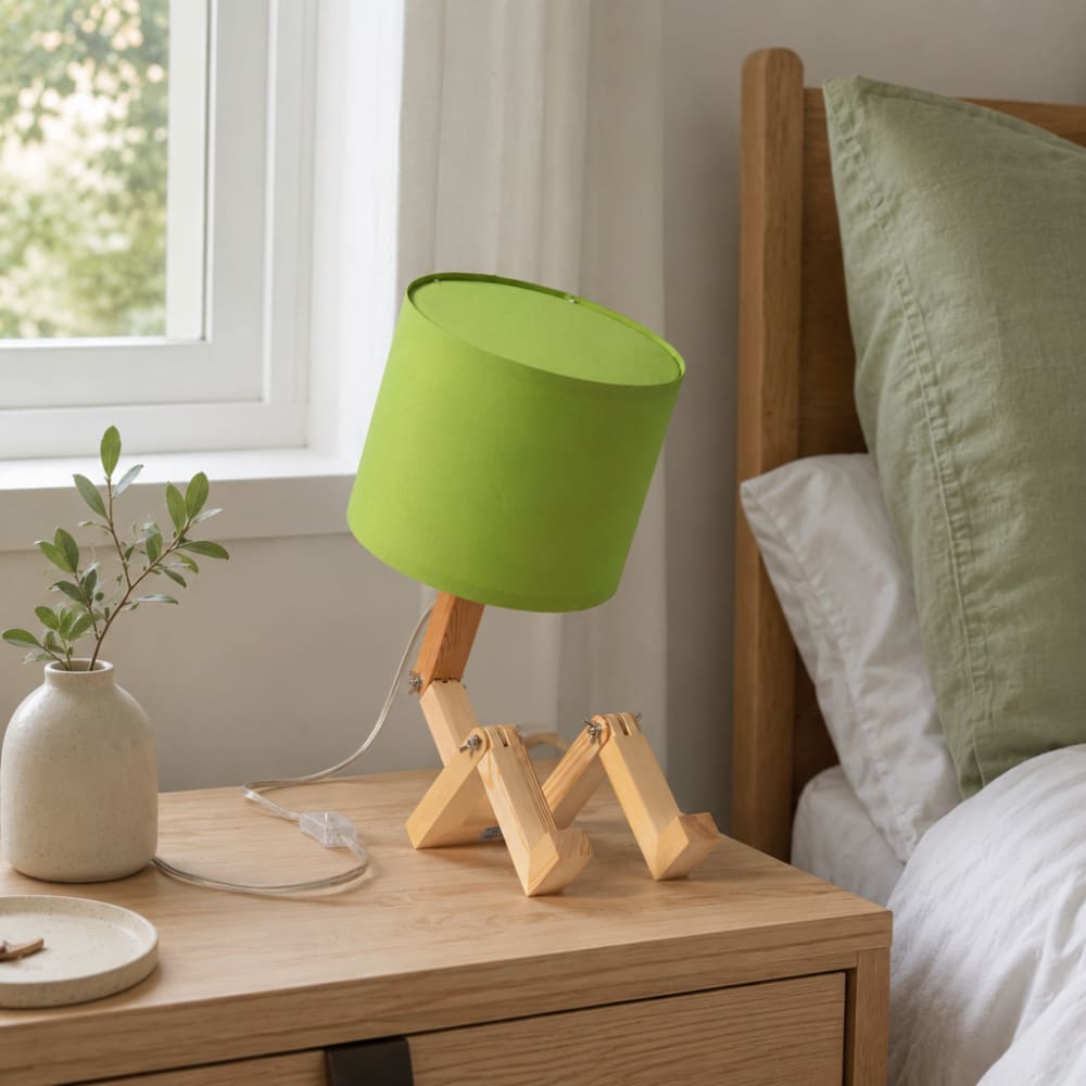 Lampe de table articulée finition naturelle bois et tissu vert — vue 4