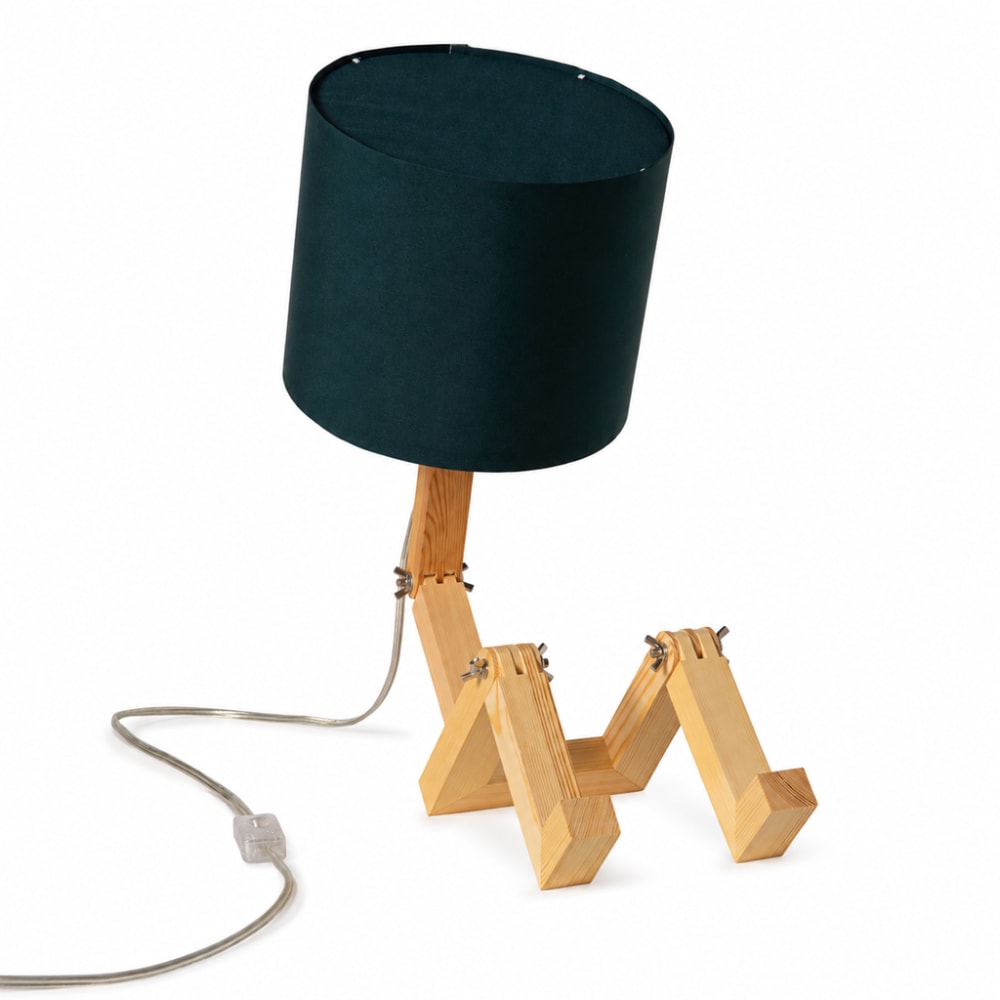 Lampe de table articulée finition naturelle bois et tissu vert foncé