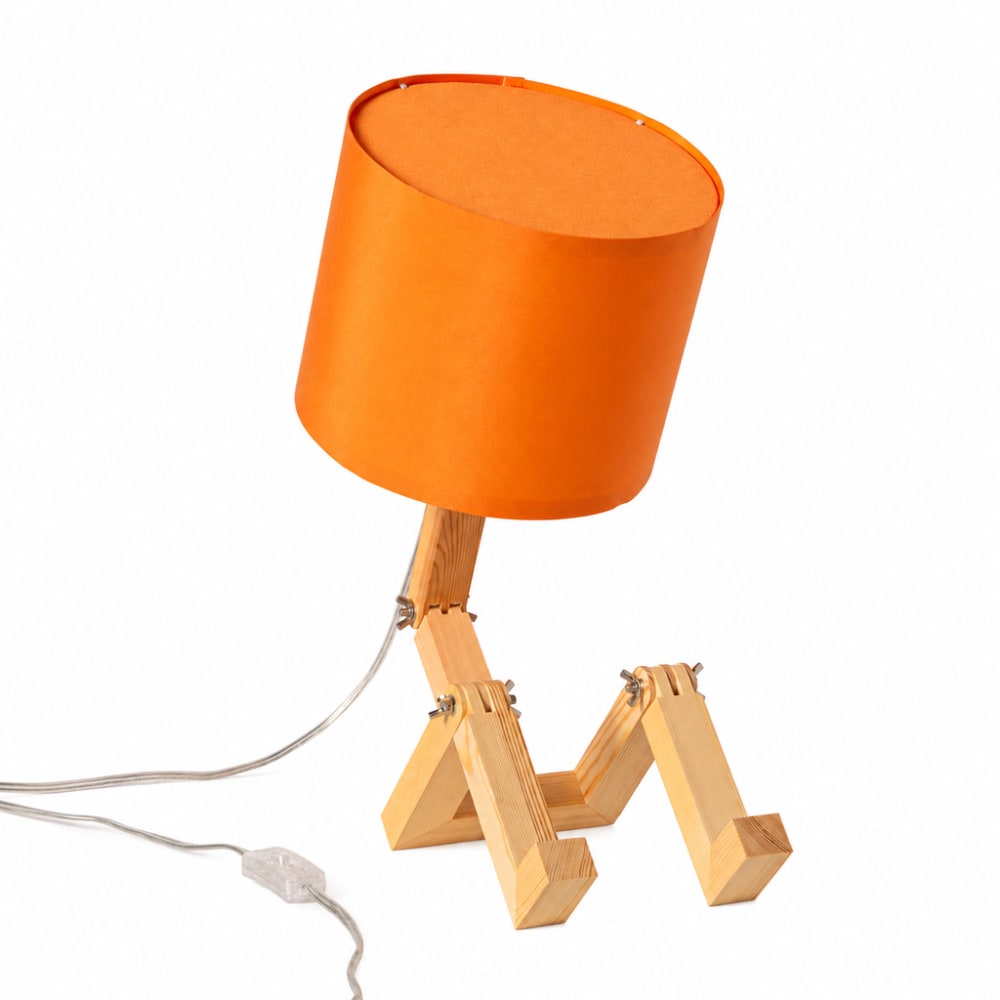 Lampe de table articulée finition naturelle bois et tissu orange