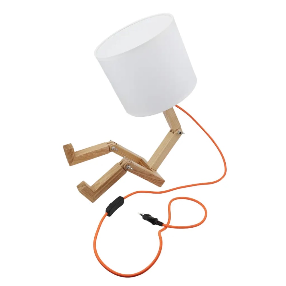 Lampe de table articulée finition naturelle bois et tissu blanc