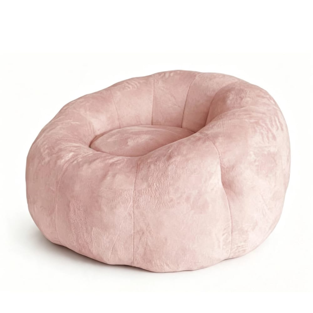 Fauteuil poire rond en flanelle rose avec base stable