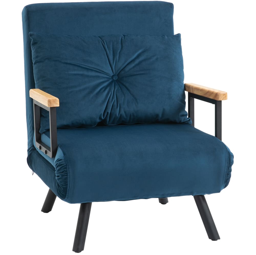 Fauteuil convertible en polyester bleu inclinable 63x73x81 cm