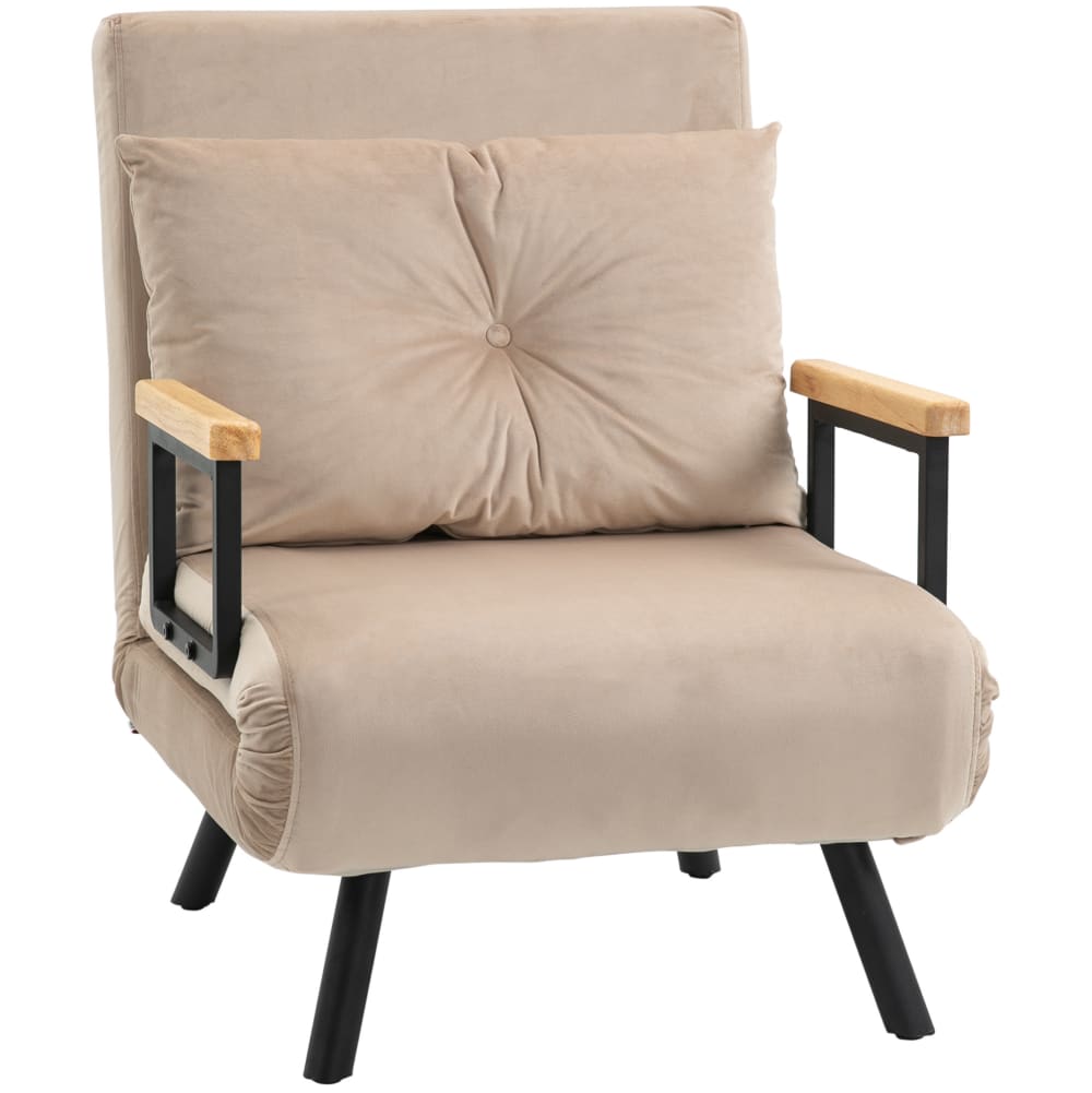 Fauteuil-lit en polyester beige avec dossier réglable 63x73x81 cm