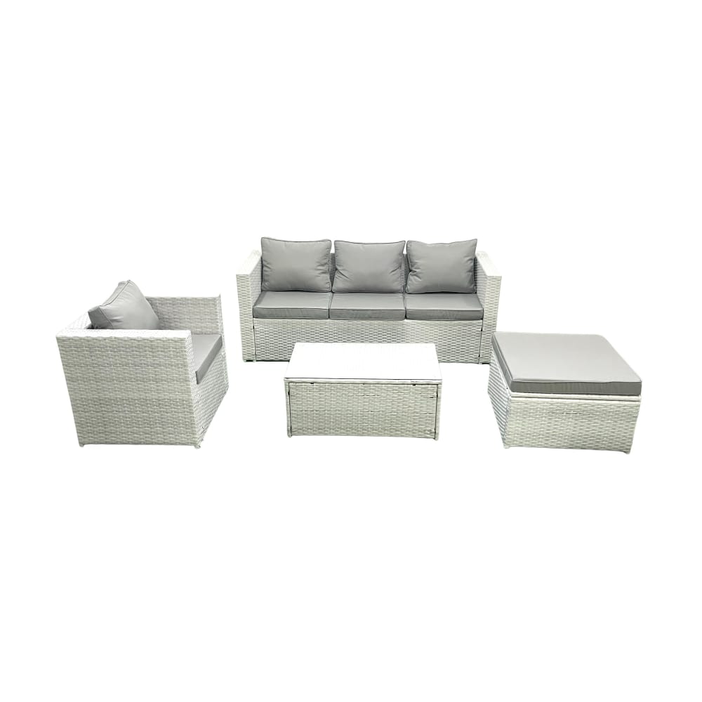 Fimous Polyrattan Sofa Set 3 Sitzer Sessel Couchtisch Hocker 5 Sitz Grau