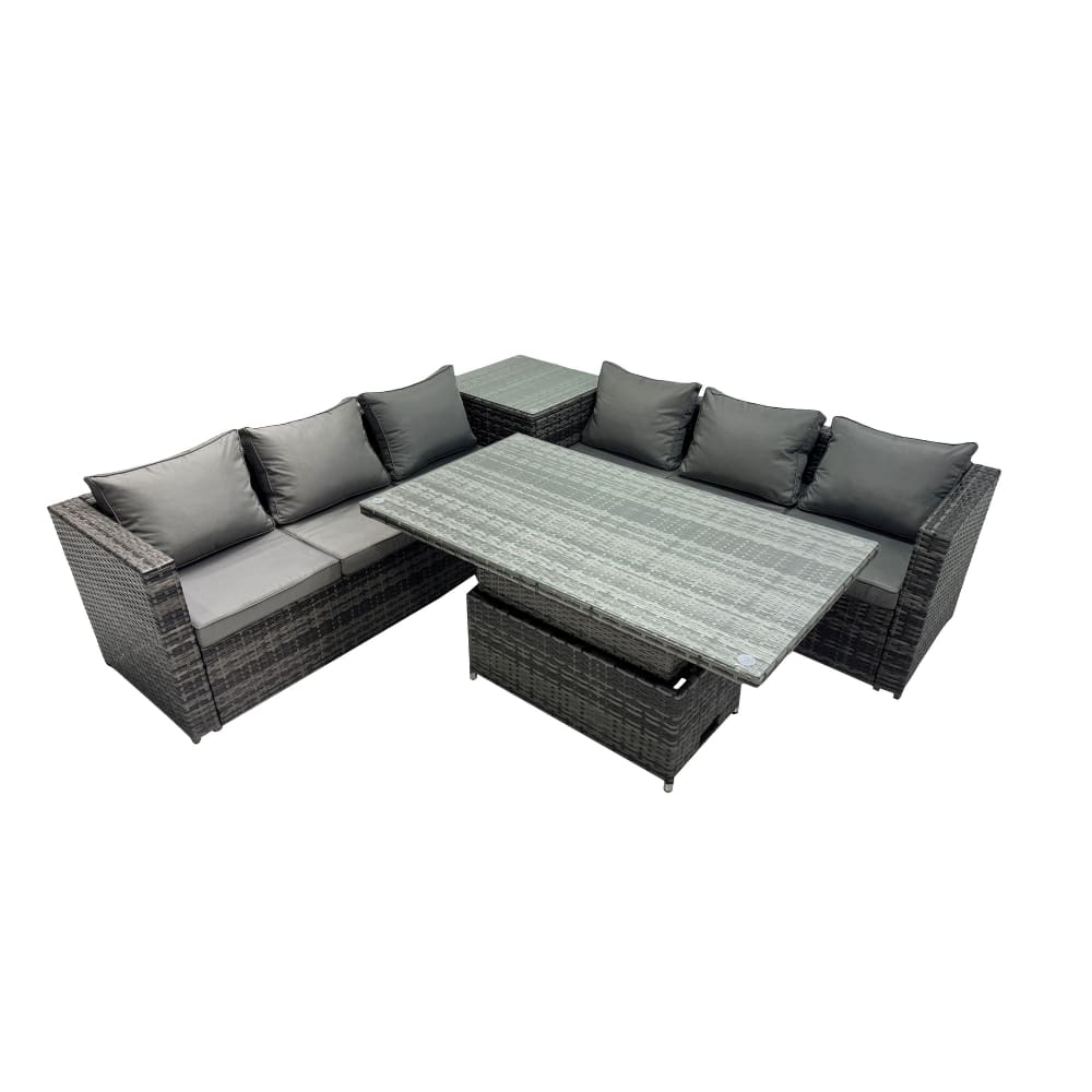 Fimous Polyrattan Ecksofa Set höhenverstellbar Tisch Kissen 6 Sitz Grau