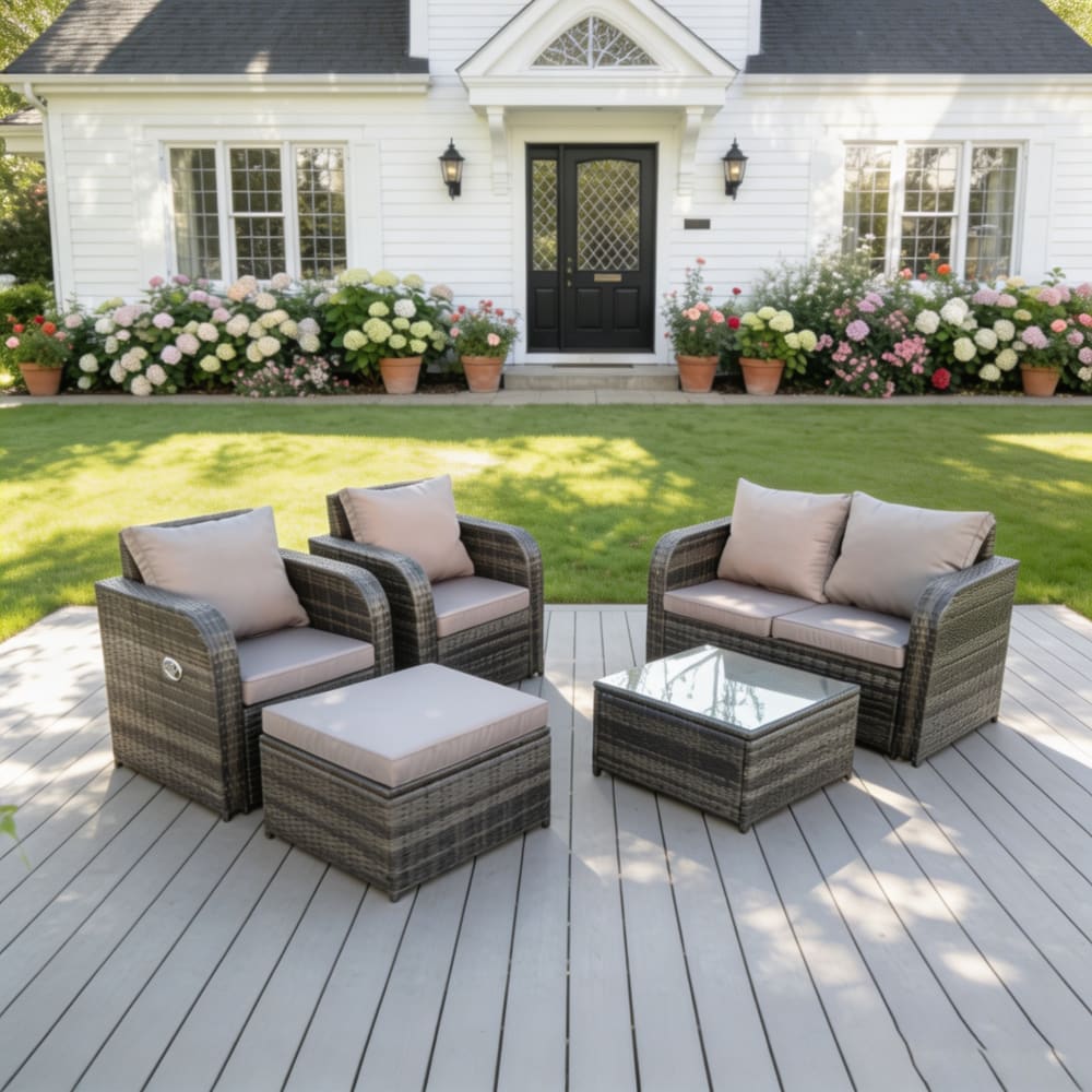 Polyrattan Sitzgruppe Hocker Armstuhl Tisch 5 Sitz - Maisons Du