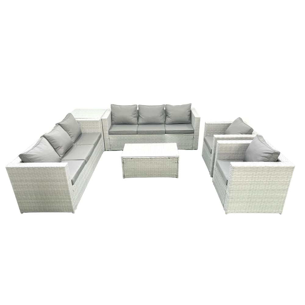 Fimous Rattan Gartenmöbel Set 2 Sessel Beistelltisch Couchtisch 8 Sitz Grau Rattan