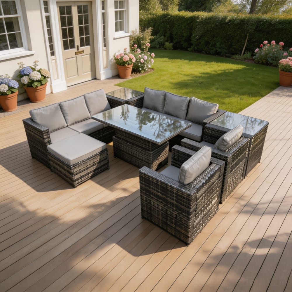 Rattan Gartenmöbel Set verstellbar Tisch Beistelltisch Stühle 9