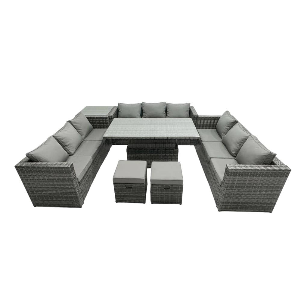 Fimous Rattan Sofa Set Lounge verstellbar Beistelltisch Stühle Hocker 11 Sitz Grau Rattan