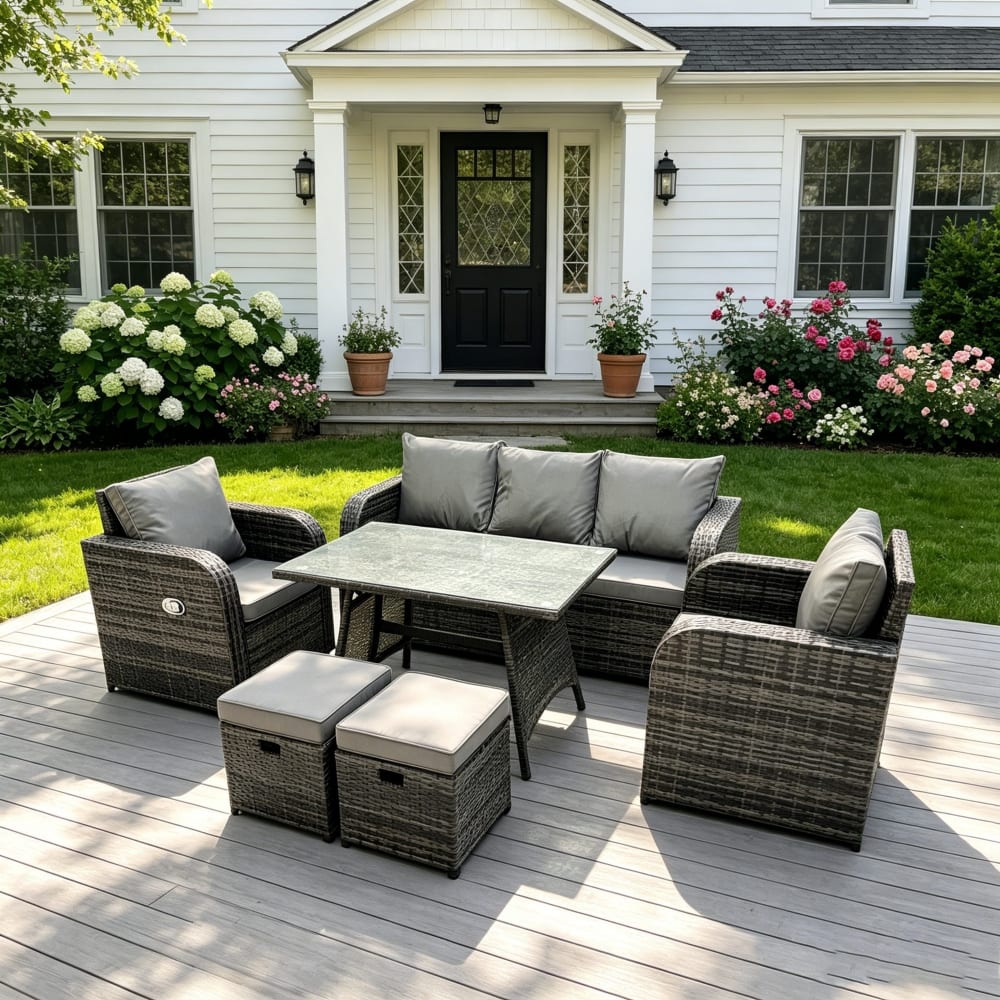 Polyrattan 7-Sitzer Sofa mit Liegen Dunkelgrau - Maisons Du Monde