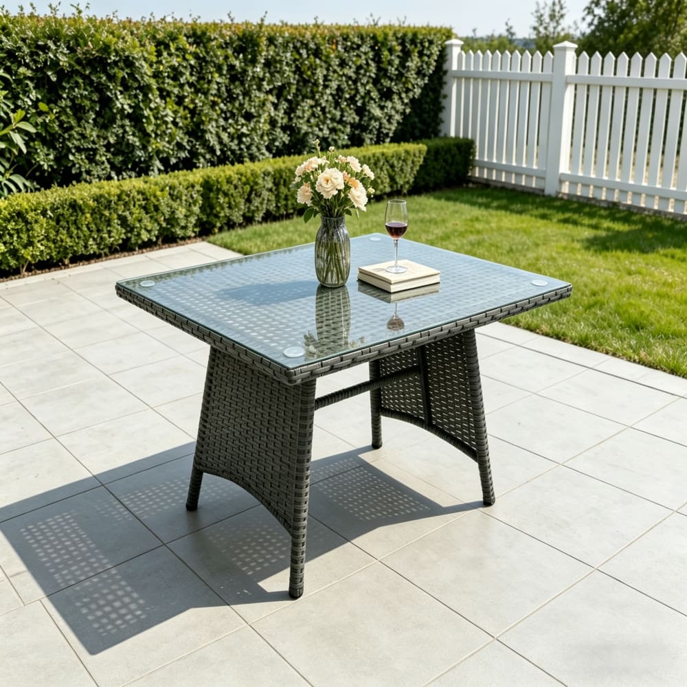 Rattan Esstisch mit Klarglas Dunkelgrau - Maisons Du Monde