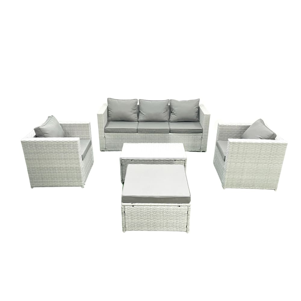 Fimous Polyrattan Sofa Set 3 Sitzer 2 Sessel Couchtisch Hocker 5 Sitz Grau
