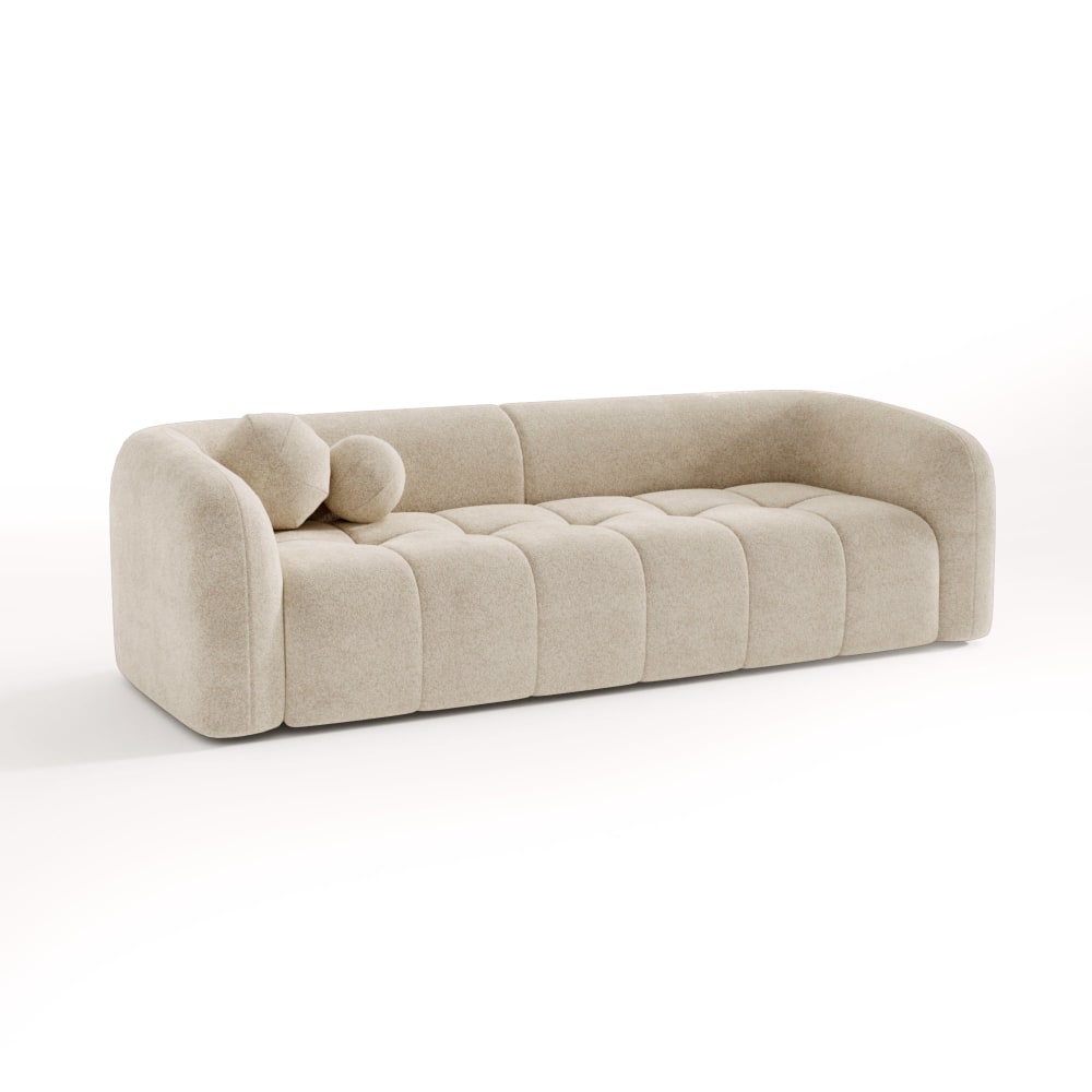 Canapé 3 places en velours texturé beige Canapé 3 places en velours texturé beige