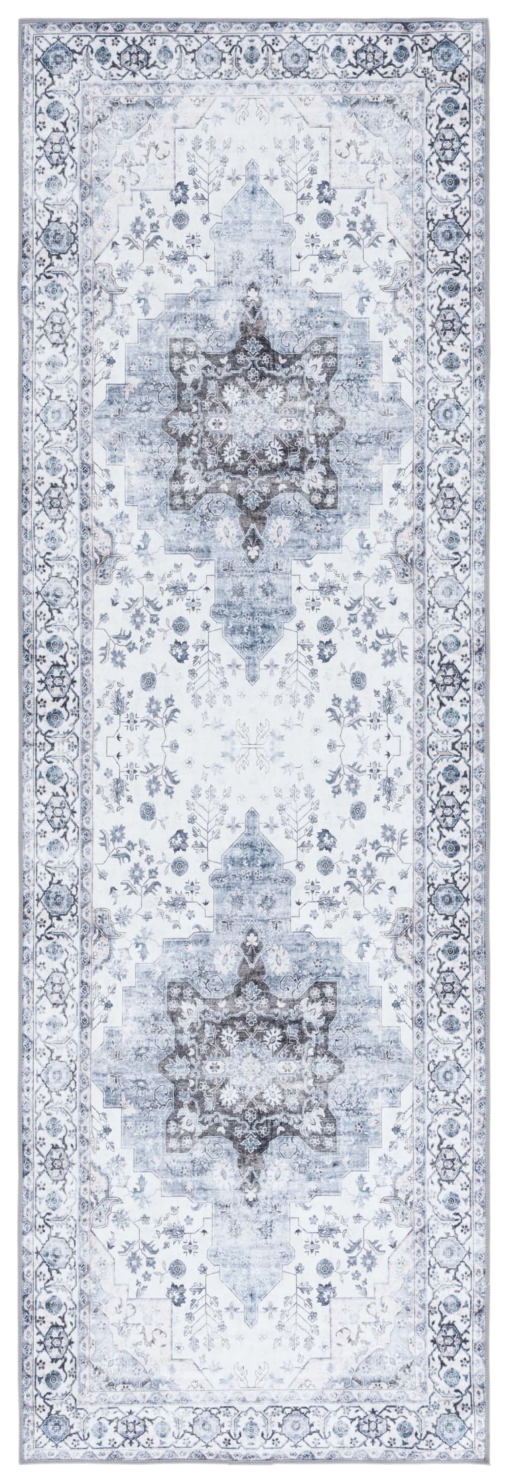 Tapis traditionnel en polyester blanc/bleu, 76 x 183 cm