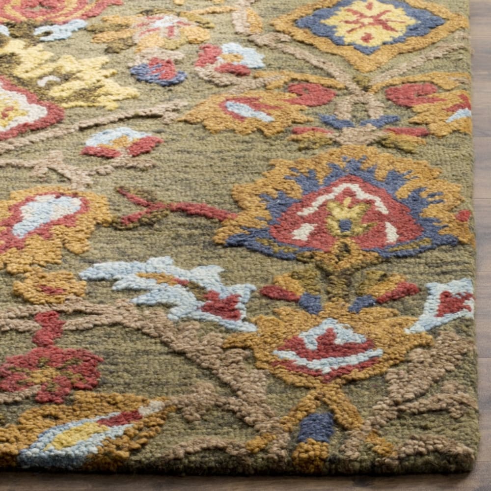 Tapis traditionnel en laine vert/multicolore, 183 x 183 cm — vue 3