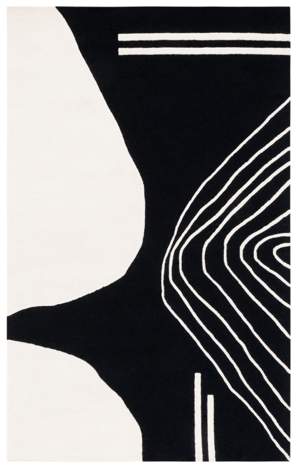 Tapis géométrique en laine noir/blanc, 122 x 183 cm