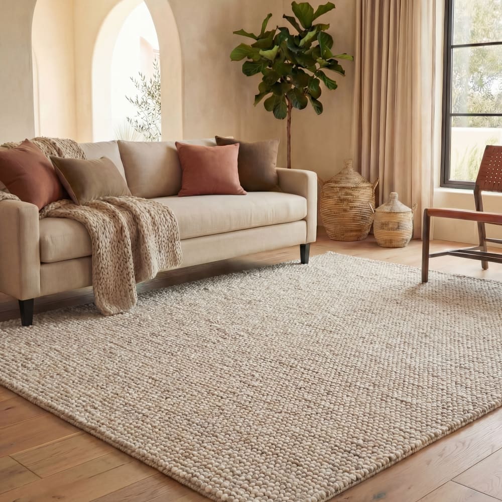 Tapis fibre naturelle en laine beige, 152 x 244 cm — vue 3