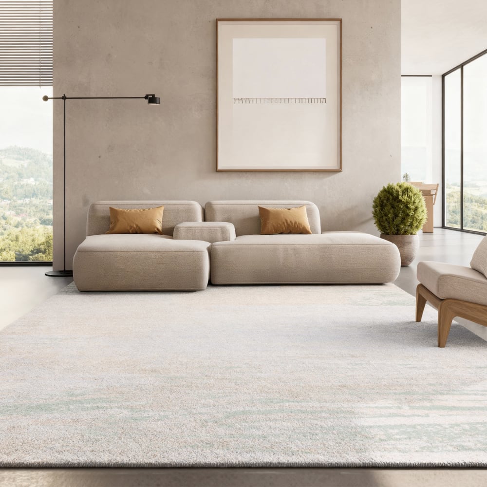 Tapis abstrait moderne en polypropylène blanc/or, 91 x 152 cm — vue 3
