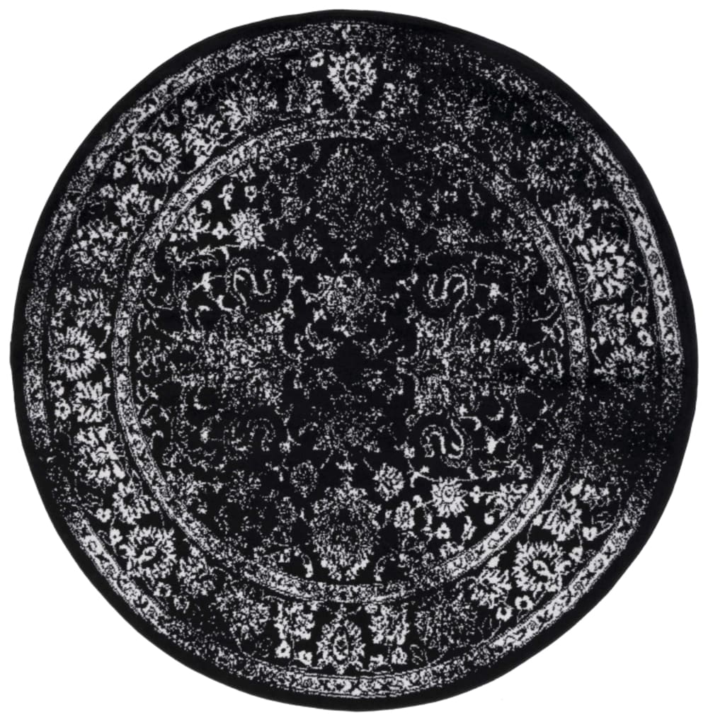 Tapis vintage patiné en polypropylène noir/blanc, 183 x 183 cm