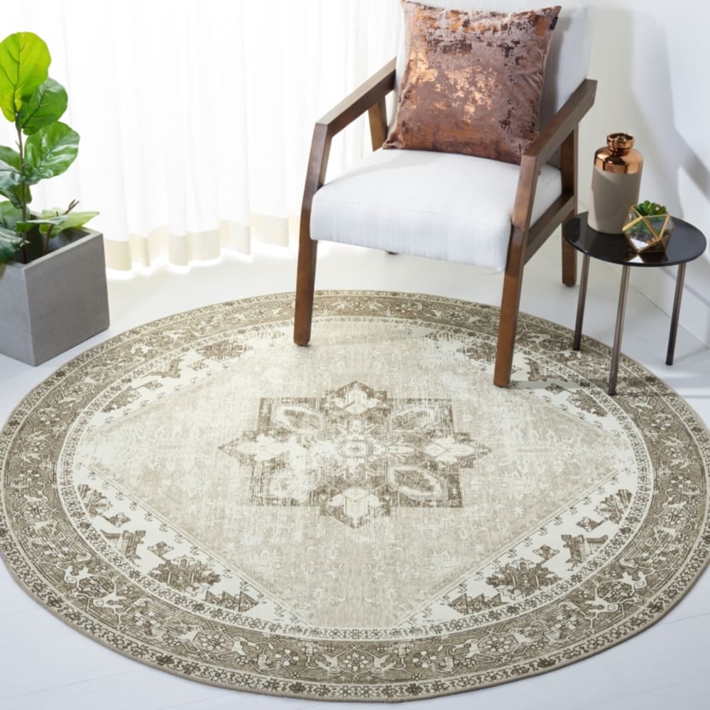 Tapis traditionnel en polyester vert/blanc, 244 cm — vue 3