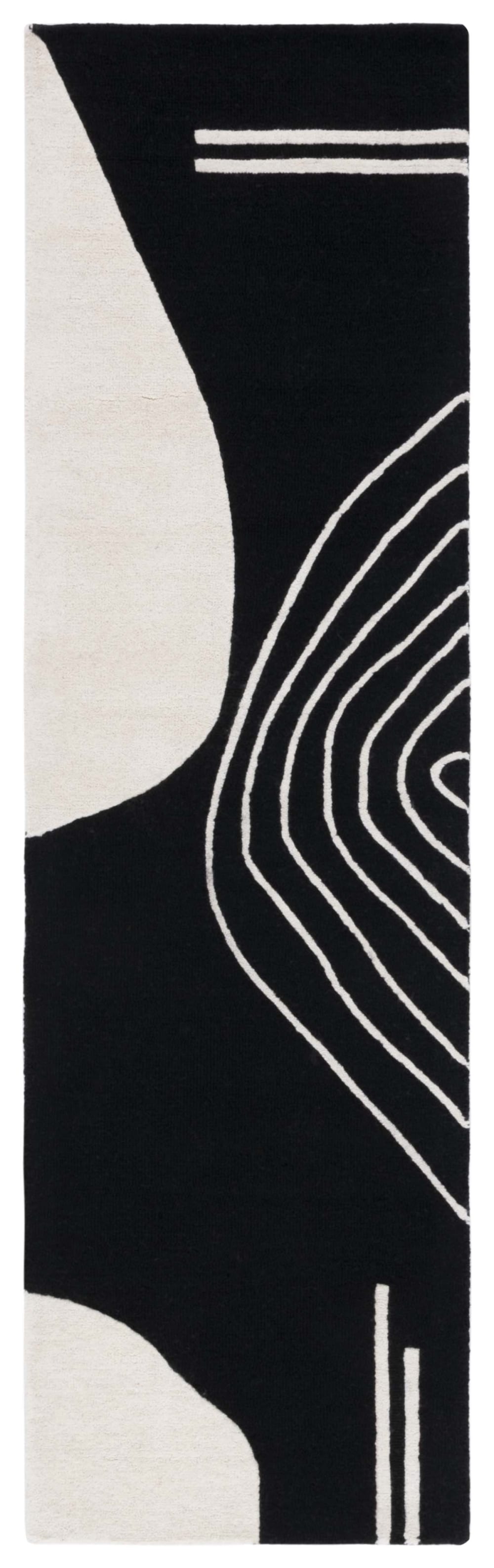Tapis géométrique en laine noir/blanc, 69 x 183 cm