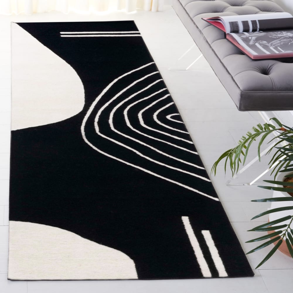 Tapis géométrique en laine noir/blanc, 69 x 183 cm — vue 3
