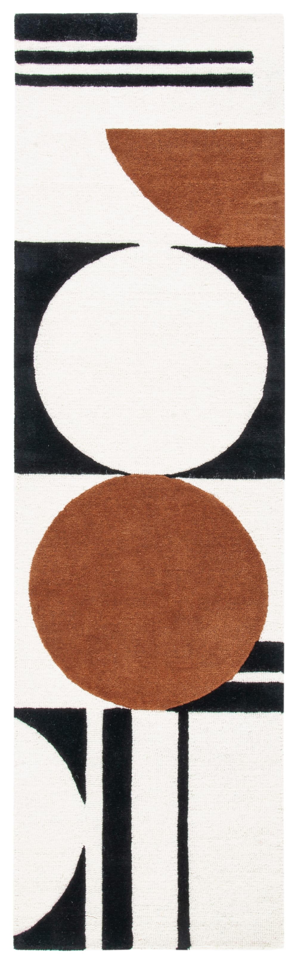 Tapis géométrique en laine blanc/noir, 69 x 183 cm