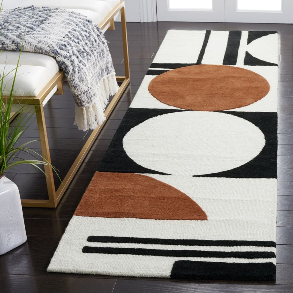 Tapis géométrique en laine blanc/noir, 69 x 183 cm — vue 3