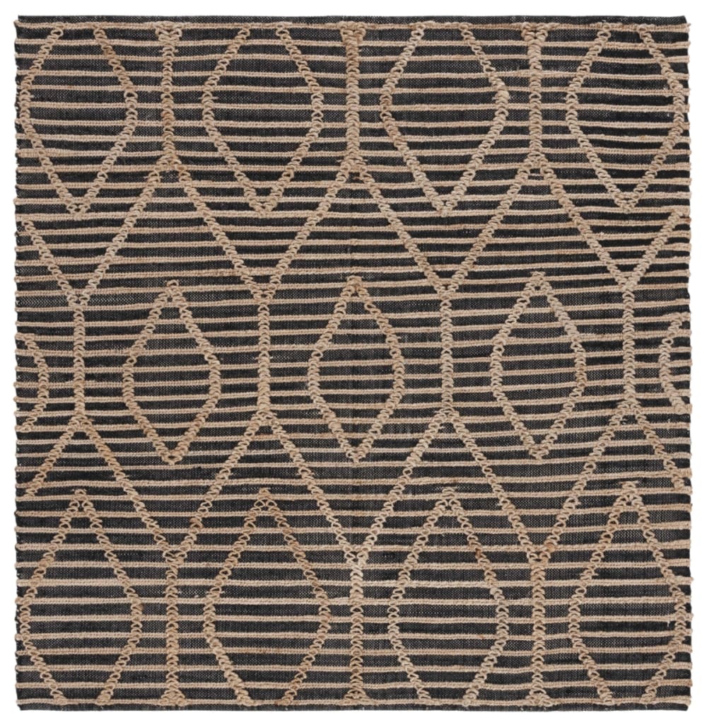 Tapis géométrique en jute noir/beige, 183 x 183 cm