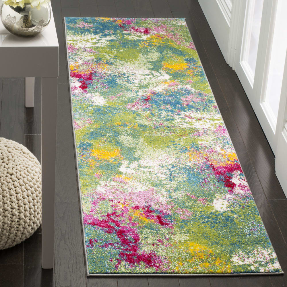 Tapis abstrait en polypropylène vert/rose, 69 x 183 cm — vue 3
