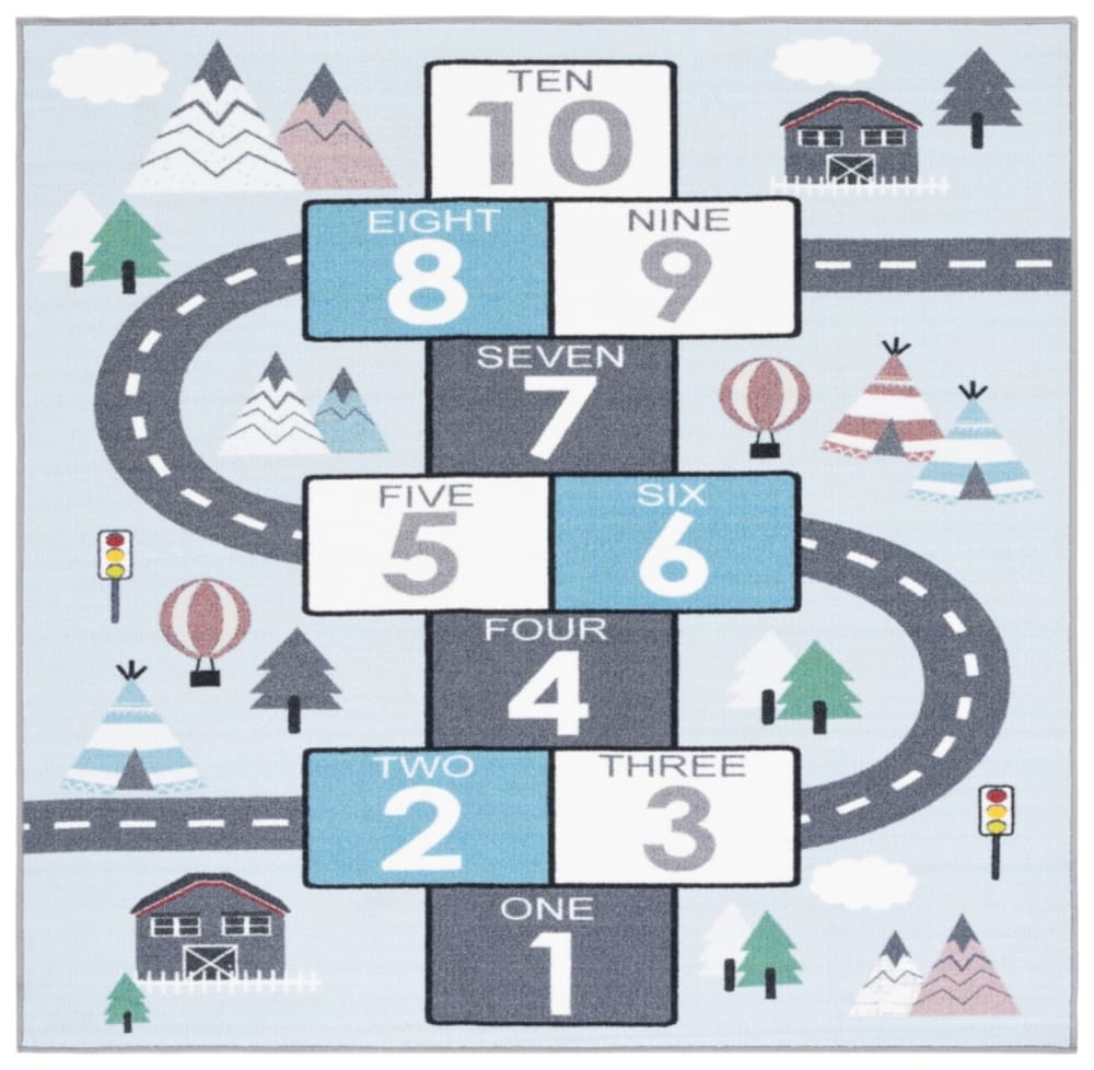 Tapis moderne en polyester gris/bleu, 99 x 99 cm