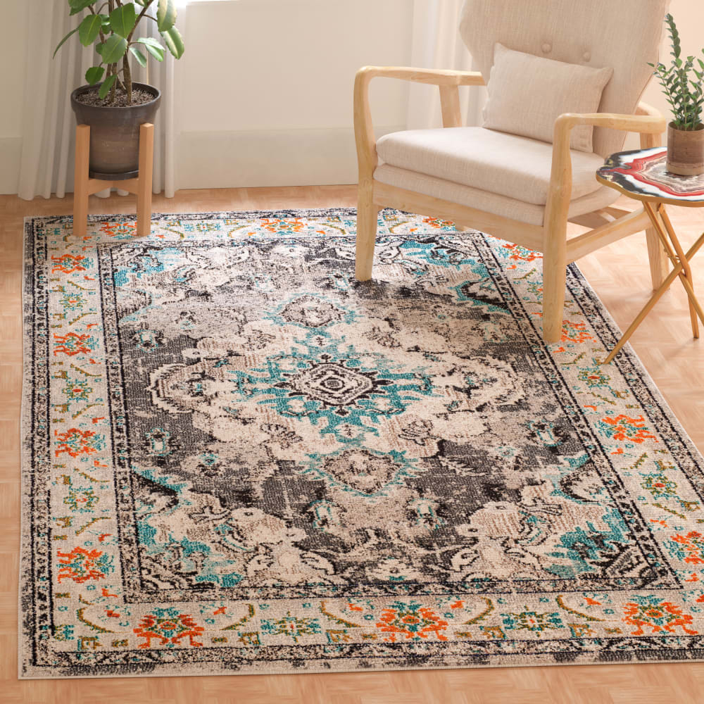 Tapis bohème chic en polypropylène gris/bleu, 91 x 152 cm — vue 3