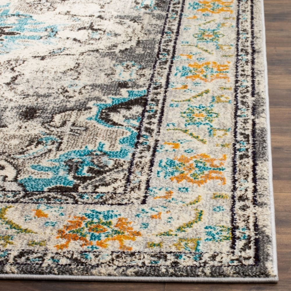 Tapis bohème chic en polypropylène gris/bleu, 91 x 152 cm — vue 4