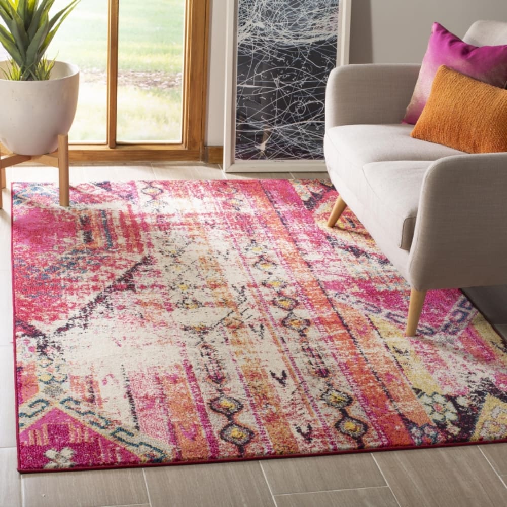Tapis bohème chic en polypropylène rose/multicolore, 183 x 274 cm — vue 3