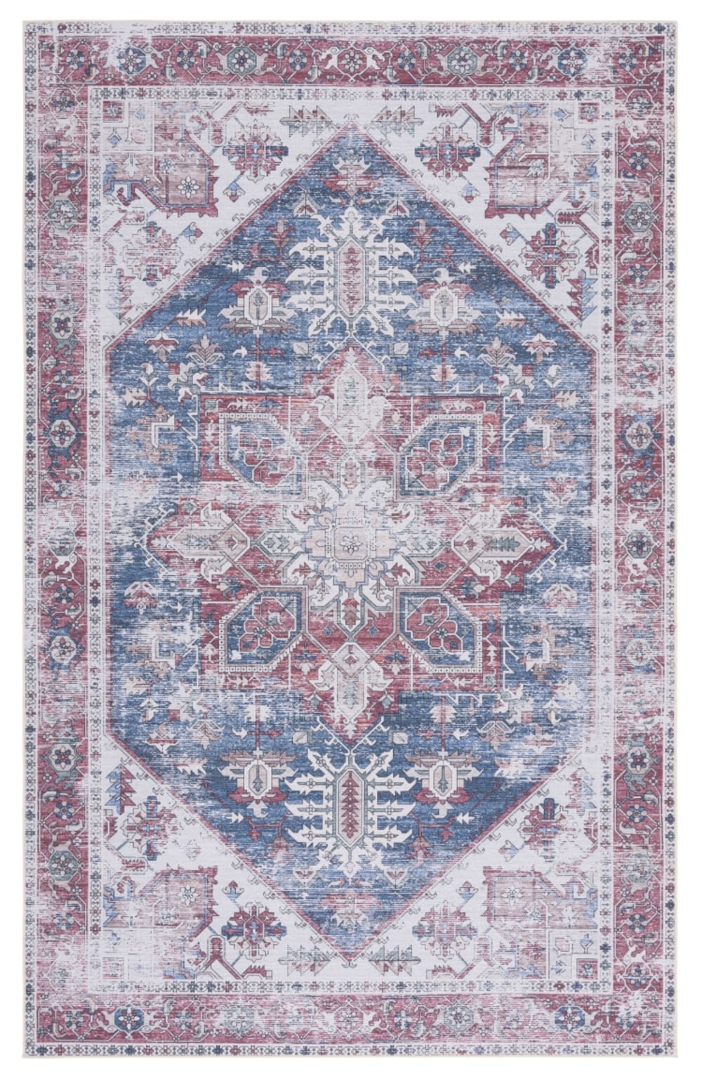 Tapis géométrique en polyester bleu/rouge, 91 x 152 cm