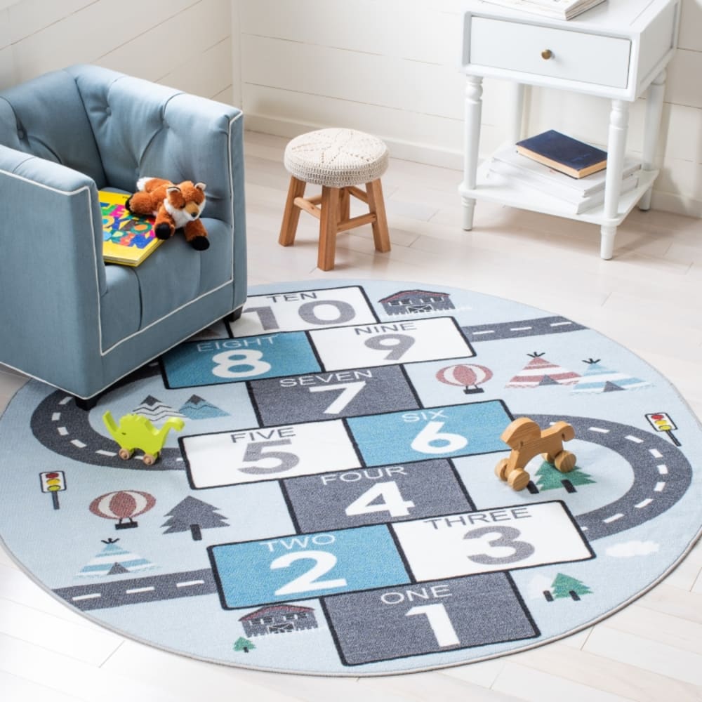 Tapis moderne en polyester gris/bleu, 99 cm — vue 3