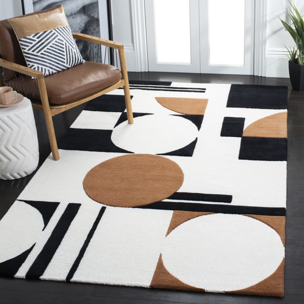 Tapis géométrique en laine blanc/noir, 152 x 244 cm — vue 3