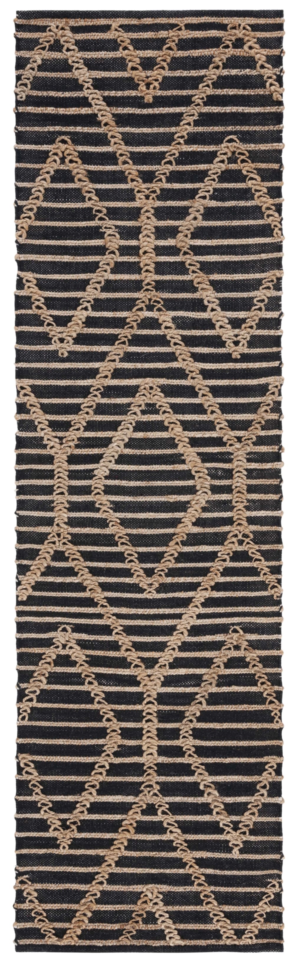 Tapis géométrique en jute noir/beige, 69 x 244 cm